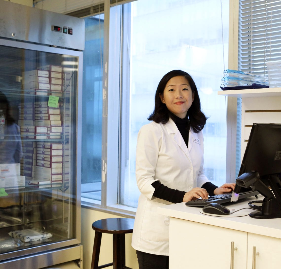 A photograph of a pharmacist in the fertility pharmacy.